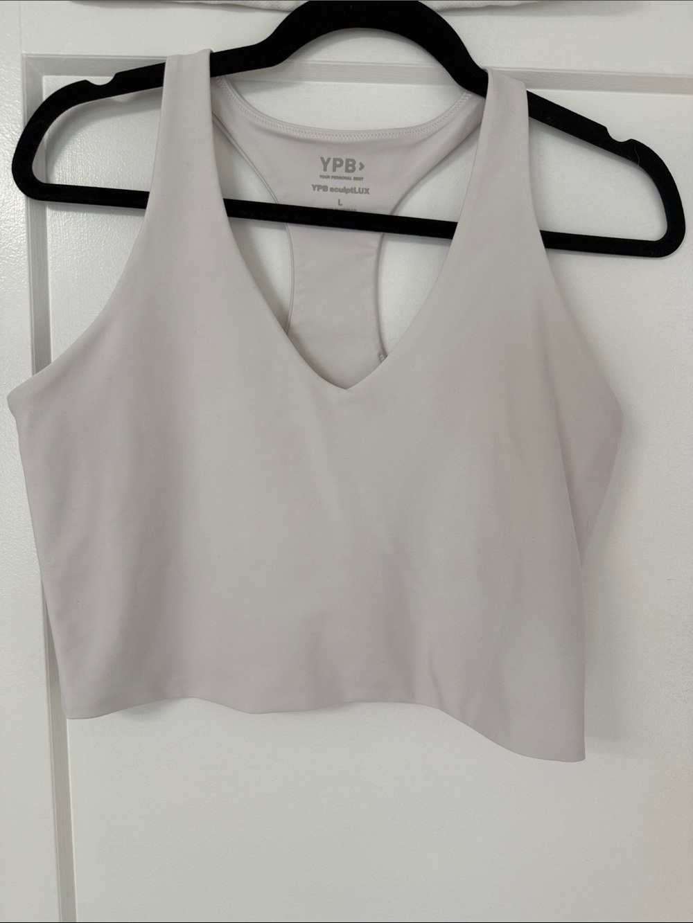 YPB Light Cream Racerback V-Neck Crop Tank